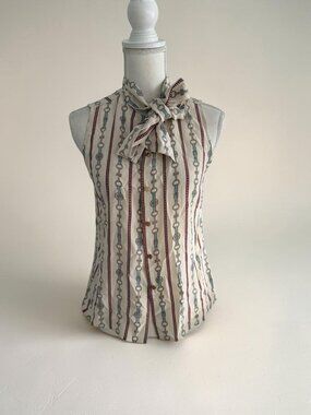 TORY BURCH Womens Logo Bow Neck Silk Top Size 4